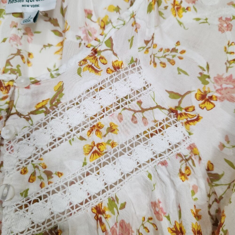 Hester & Orchard Size S Floral Multicolor Boho 3/4 Sleeve Women's Top Blouse - Picture 5 of 10